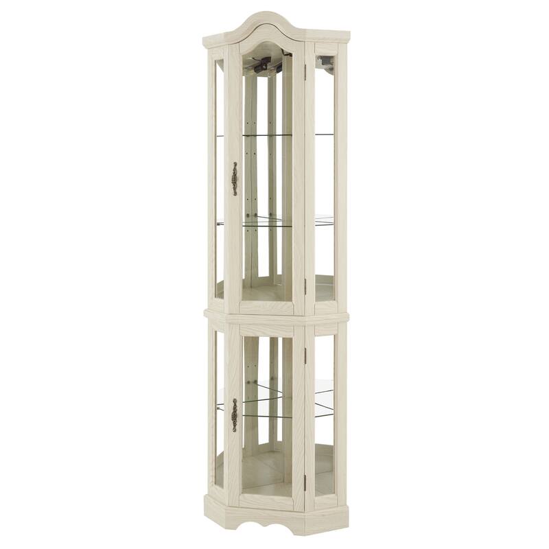 Lighted Corner Curio Cabinet, Freestanding Glass Display Cabinet, Wooden China Cabinet with Tempered Glass Doors & Shelves
