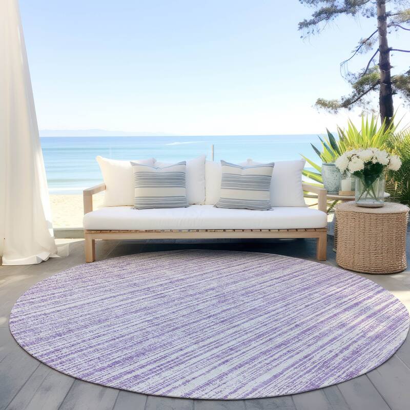 Machine Washable Indoor/ Outdoor Chantille Contemporary Striped Rug - Lavender - 8' x 8'