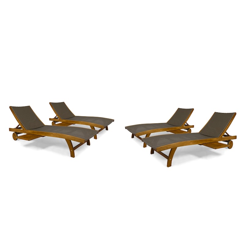 Banzai Outdoor Wicker and Wood Chaise Lounge (Set of 4) by Christopher Knight Home