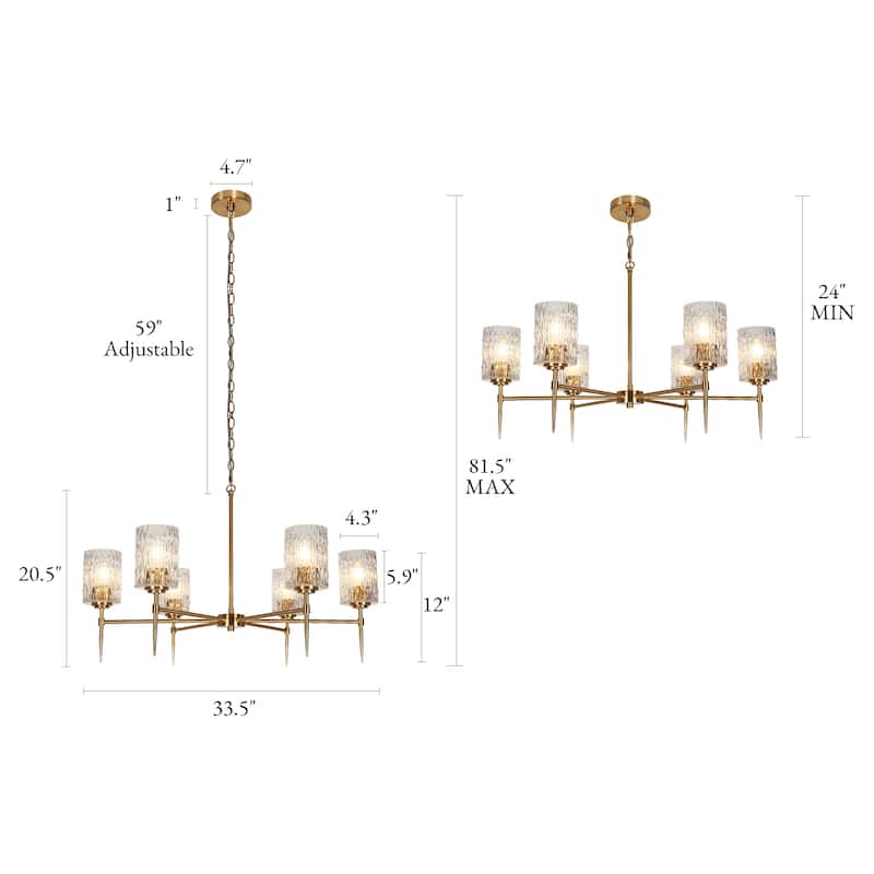 Laxow Modern Gold 6-Light Wheel Chandelier Textured Glass Lights for Dining Living Room - 33.5"Dx20.5“H