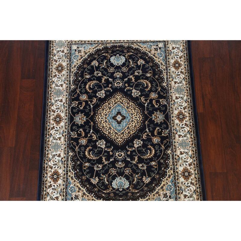 Navy Blue Floral Oriental Traditional Tabriz Area Rug Turkish Carpet