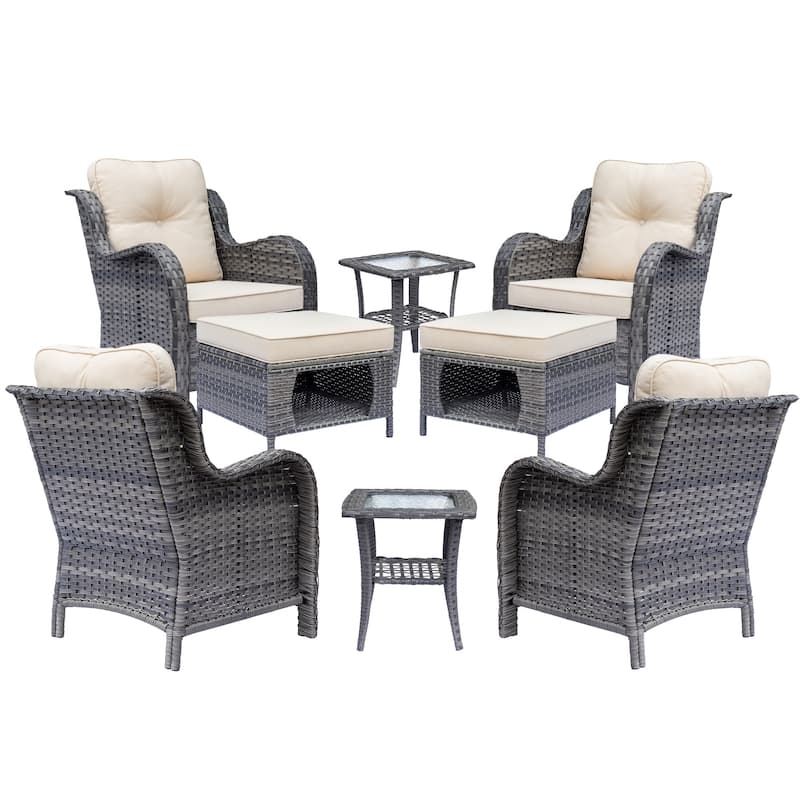 Outdoor Patio Furniture Wicker Conversation Chair and Ottoman Sets