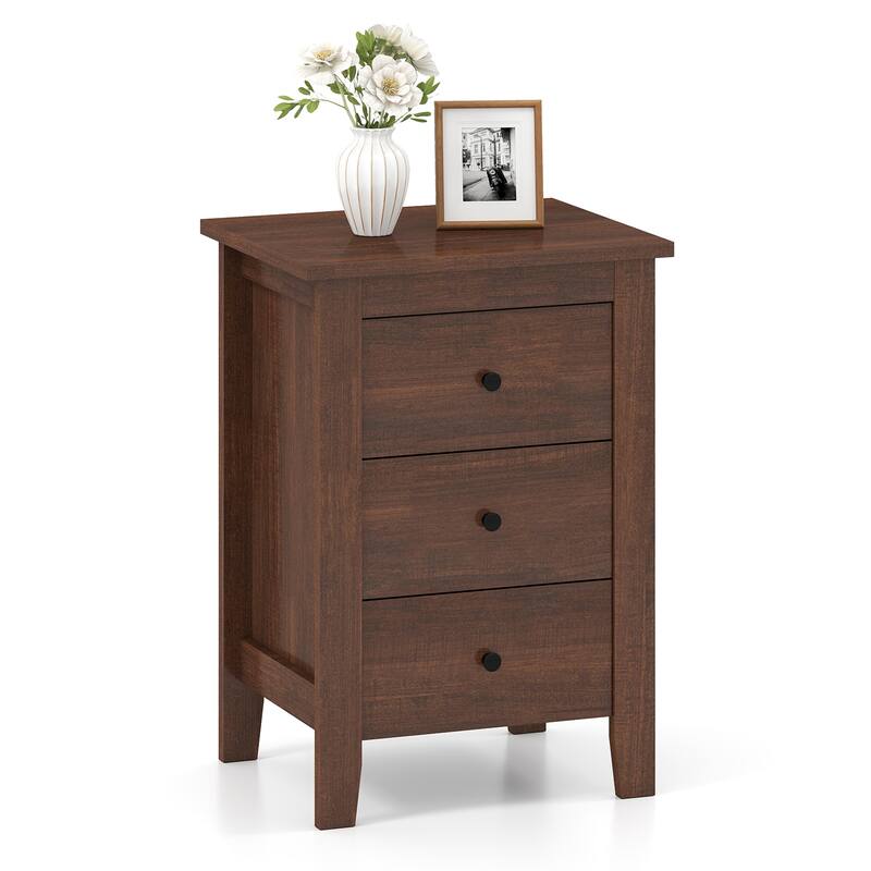 Costway 1PC/2PCS Nightstand End Beside Sofa Table w/ 3 Drawers Bedroom - Brown-1 PCS