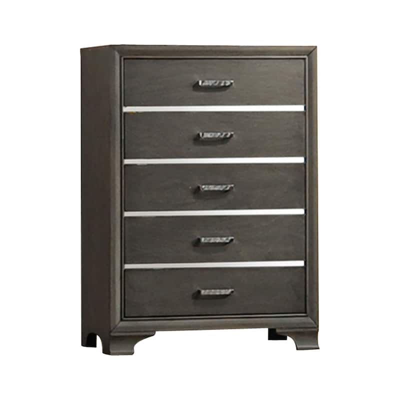 Contemporary 5 Drawer chest-Grey & Wood finish