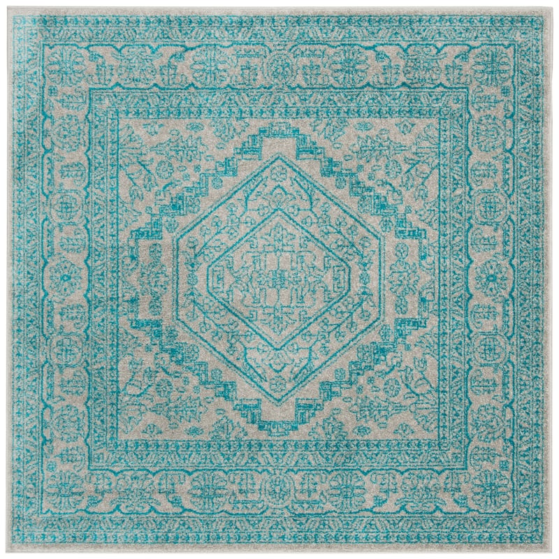 SAFAVIEH Adirondack Sian Rustic Oriental Medallion Rug - 6' Square - Light Grey/Teal