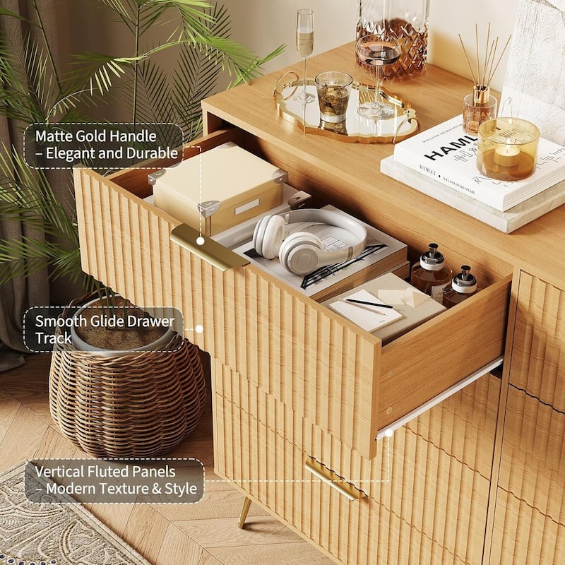 55" Wide Modern Fluted Dresser for Bedroom with 8 Drawers