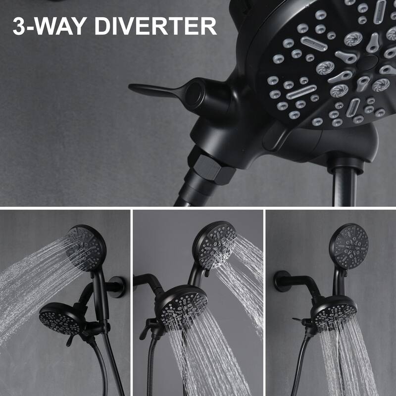 Wall Mount Shower System With Handheld Showerhead & Rain Shower Combo Set High Pressure Dual 2 in 1 Matte Black Shower Faucet