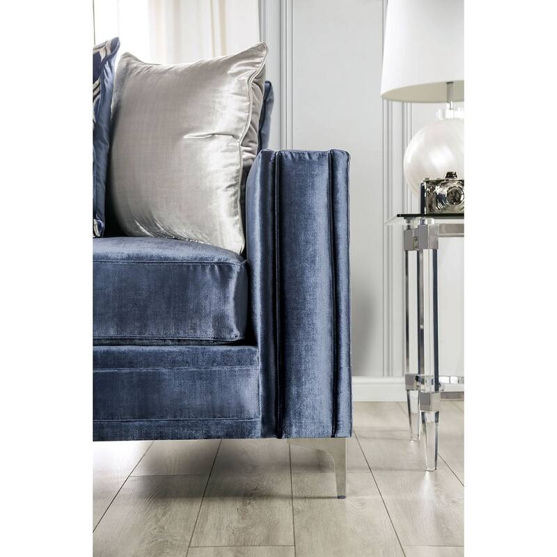 Microfiber And Wooden Love Seat in Satin Blue