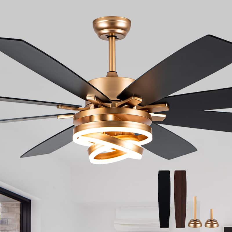 Cusp Barn 52"/72" Modern Large Dimmable LED Ceiling Fan with Lights and Remote, Reversible 8-Blade DC Motor DIY Shape Chandelier - 72-Inch - Gold