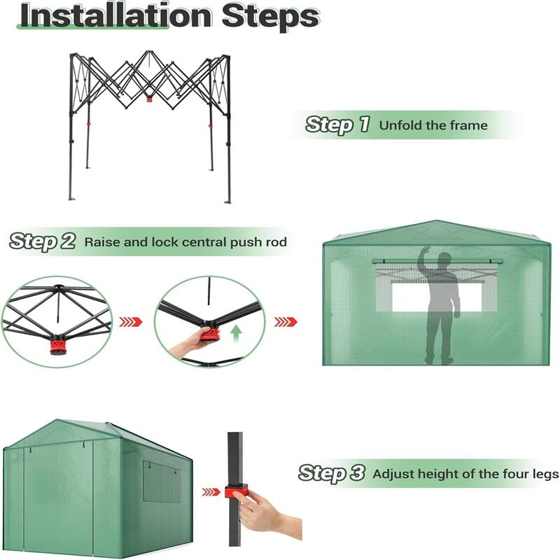 6*8 ft Portable Pop-Up Greenhouse, Featuring Zippered Doors and Mesh Window Walls, Green. - 6*8FT
