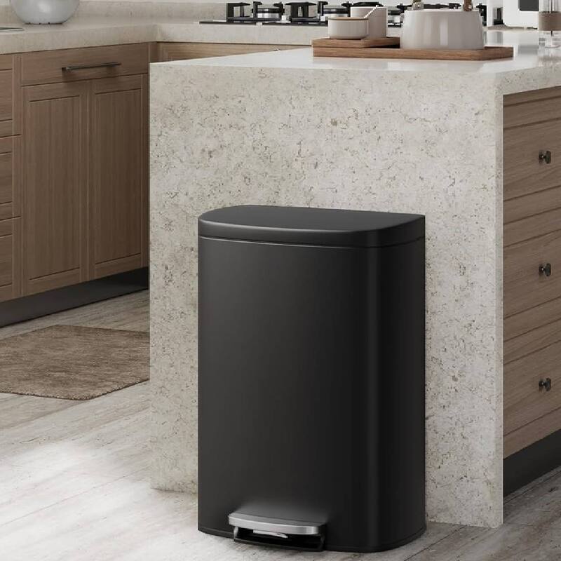 13.2 & 2.6 Gallon Kitchen Trash Can, Step-On Pedal Bins Combo Set
