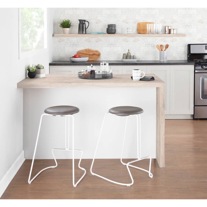 Finn Counter Stool in White Steel and Charcoall Fabric - Set of 2 - 19.5"Lx18"Wx25.75"H
