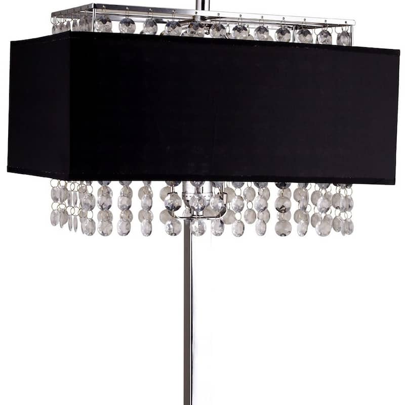 Bling Glam Black and Faux Crystal Rectangular Table Lamp - Large