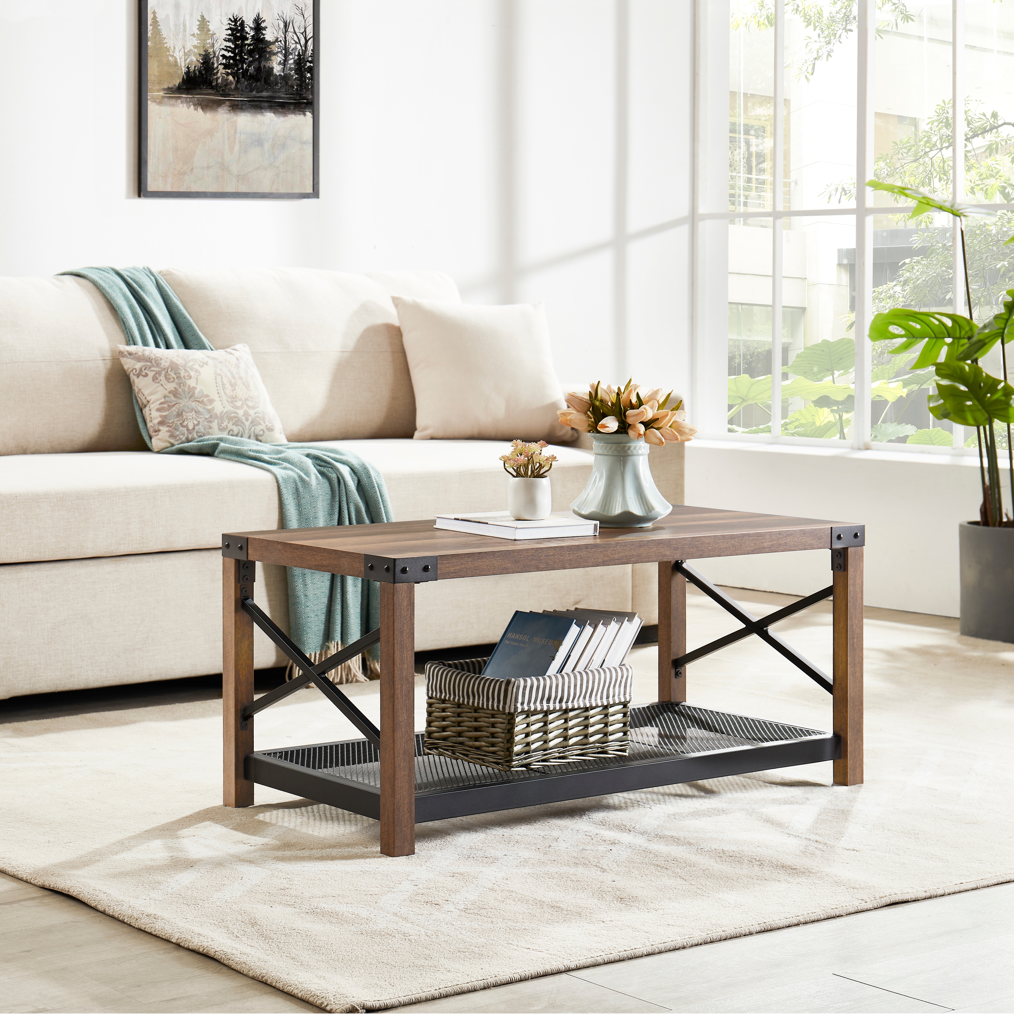 Industrial farmhouse coffee table sale