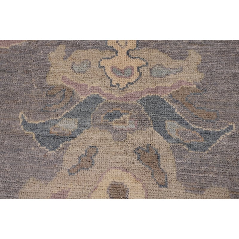 Gray Blue Oushak Vegetable Dye Area Rug Hand-Knotted Wool Carpet - 9'1" x 12'0"