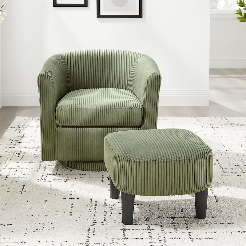 Swivel Accent Chair 360° Comfy Recliner Corduroy Arm Chair Single Sofa with Ottoman for Living Room Bedroom