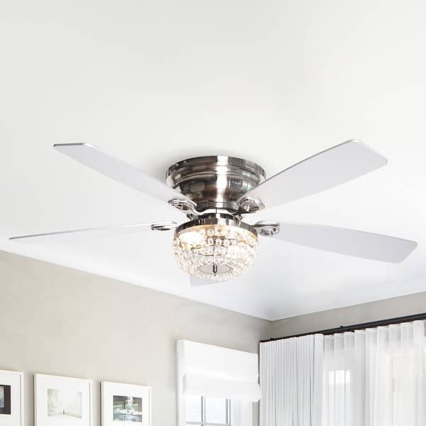 slide 2 of 7, Modern 5-Blade Silver Crystal Low Profile Ceiling Fan with Remote Control - 48 Inches