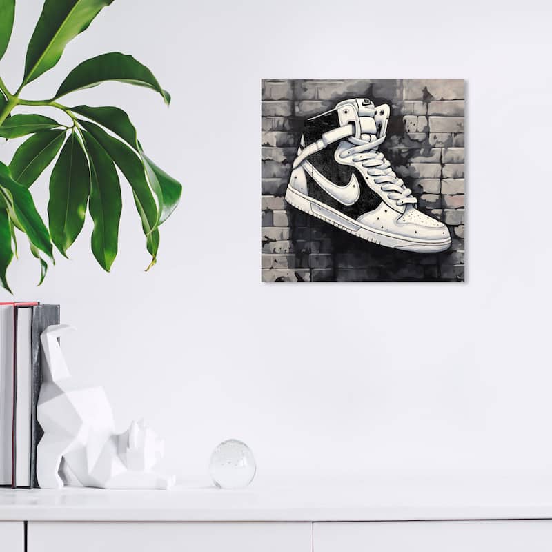 Wynwood Studio Fashion and Glam Brick Wall Sneaker Black and Modern & Contemporary Wall Art Canvas Print - 12 x 12