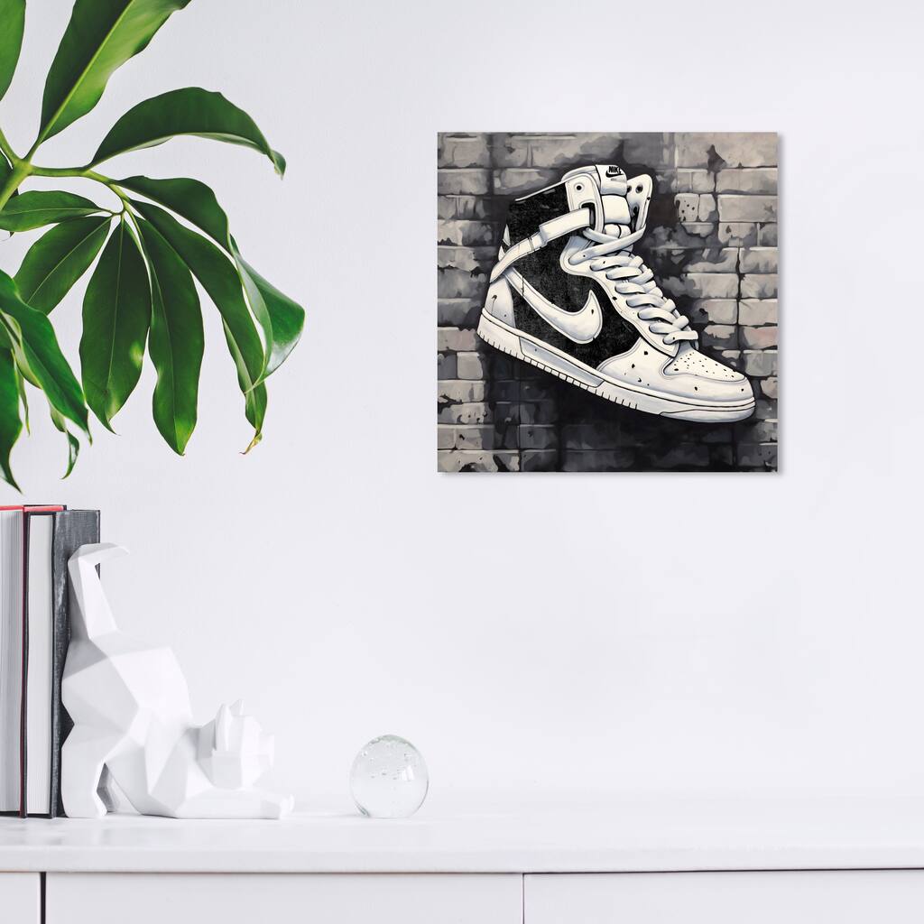 Wynwood Studio Fashion and Glam Brick Wall Sneaker Black and Modern & Contemporary Wall Art Canvas Print