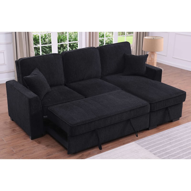 Chenille Reversible Sectional Sofa Convertible Pull Out Couch Bed