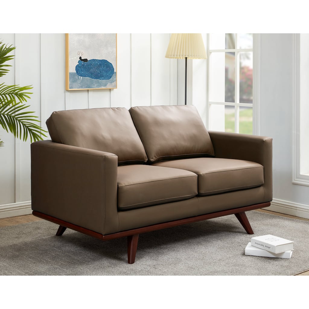 Chester Modern Loveseat 2 Seater Sofa Couch in Leather or Mesh Upholstery With Birch Wood Base for Living Room Bedroom Office