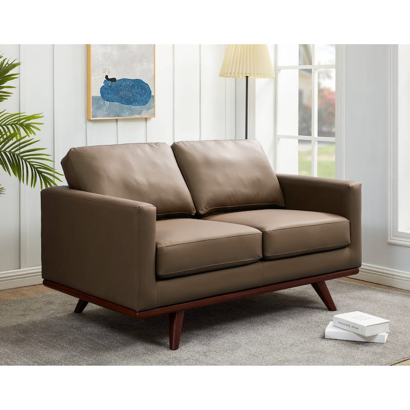 Chester Modern Loveseat 2 Seater Sofa Couch in Leather or Mesh Upholstery With Birch Wood Base for Living Room Bedroom Office