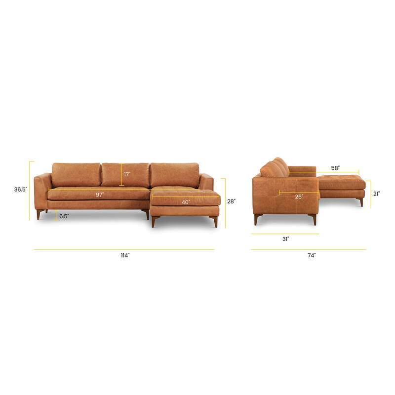 Poly & Bark Calle 114" Right-Facing Sectional - Full Grain Genuine Italian Leather