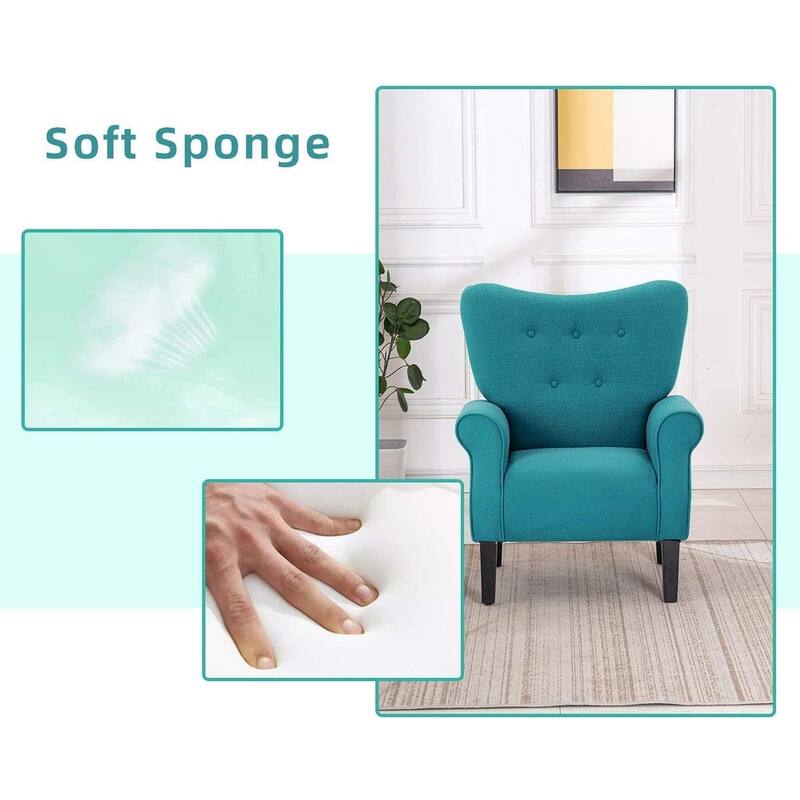 Erommy Wing back Arm Chair, Upholstered Fabric High Back Chair with Wood Legs
