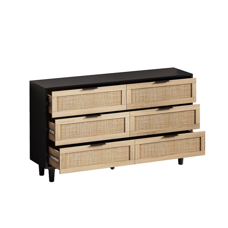 6-Drawers Storage Cabinet Dresser Rattan Drawer