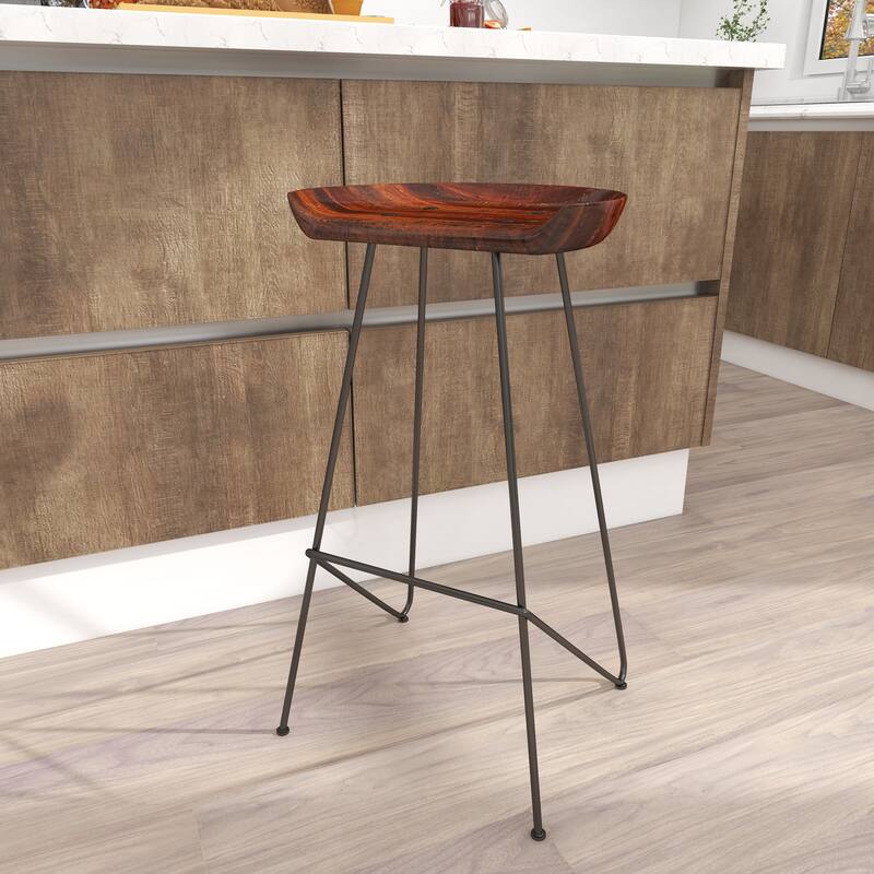 Brown Metal Bar Stool with Wood Seat