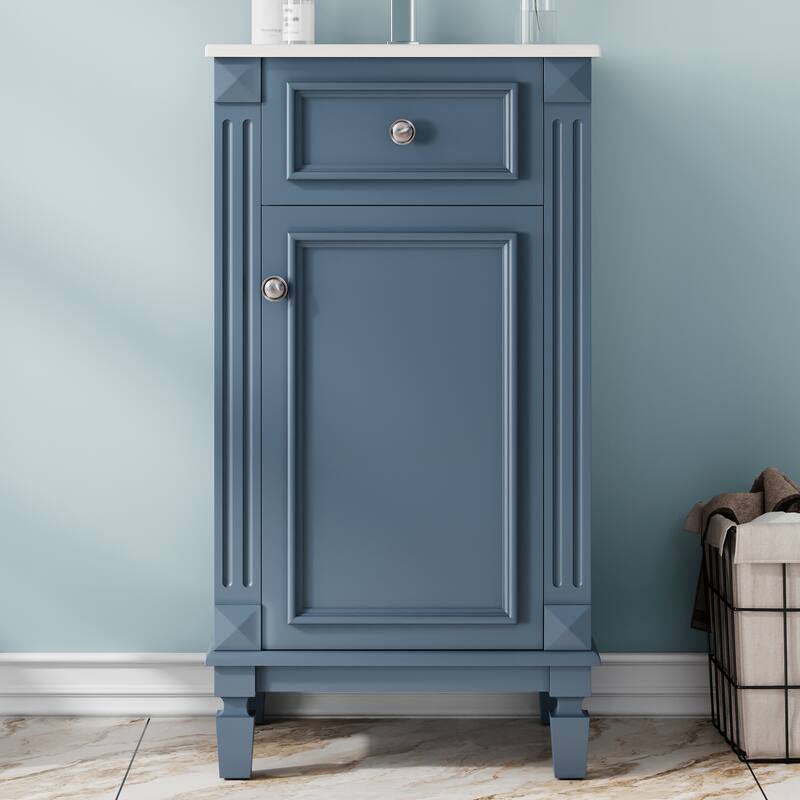 French Style 18" Freestanding Bathroom Vanity with Ceramic Sink, Soft-Close Door & Adjustable Shelf