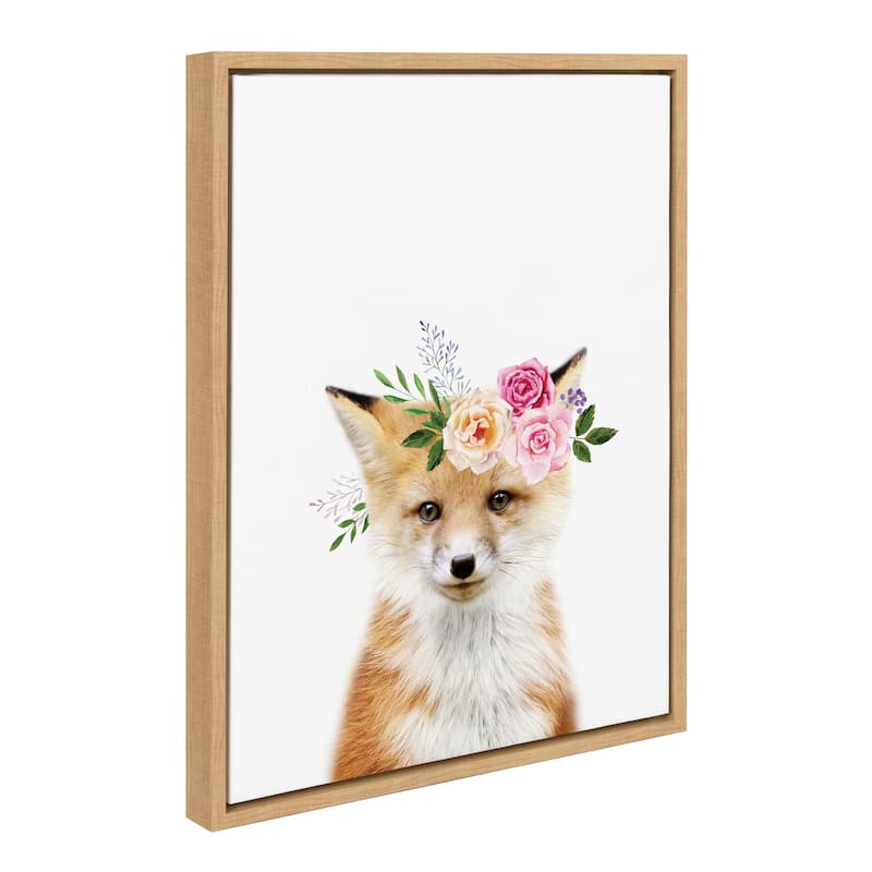 Kate and Laurel Sylvie Flower Crown Animal Framed Canvas by Amy Peterson - 18x24 - Natural