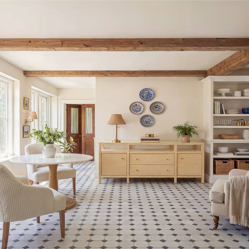 78.7" Solid Wood Sideboard with Tempered Glass Top, Modern Light Oak Buffet Cabinet Console Storage Cabinet