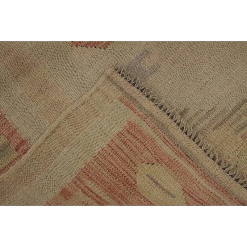 Hand Woven Oriental 100% Wool Carpet Southwestern Tribal Beige & Ivories Kilim Area Rug - 6' 7'' X 4' 9''
