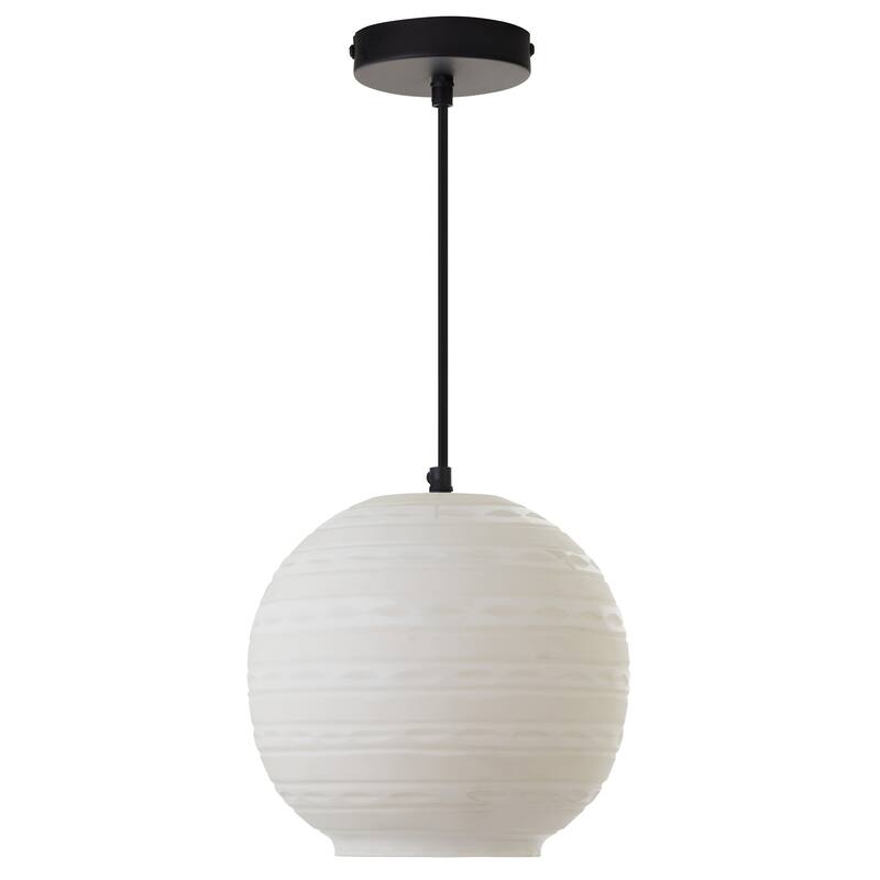 Hayley River of Goods Black Metal and White Blown Glass 9.5-Inch Pendant Light with Adjustable Hanging Cord - 9.5" x 9.5" x 64"