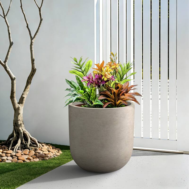 Upgraded Interior Concrete Round Planter with Drainage Holes