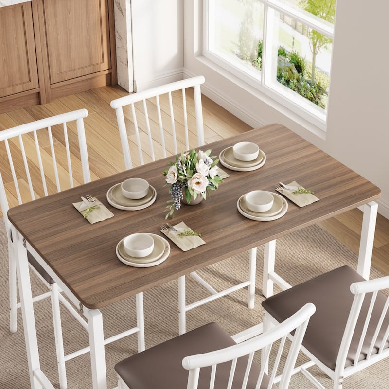 5-Piece Rectangular Dining Table Set with 4 Upholstered Chairs