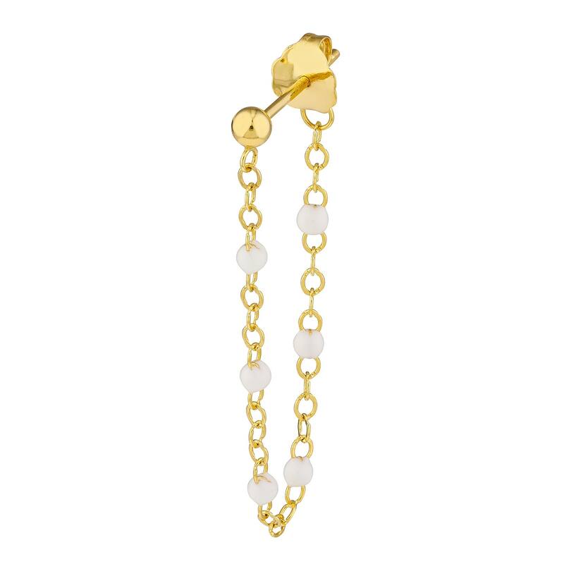 Curata 14k Yellow Gold Front To Back 6 Beads White Enamel Earrings