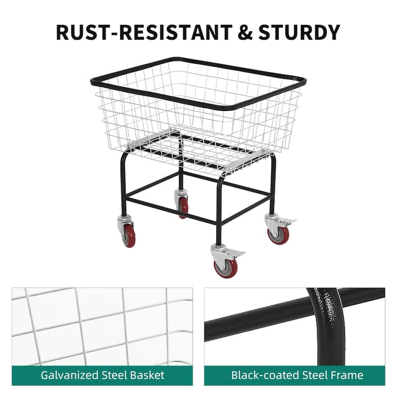 Commercial-Grade 2.5 Bushel Wire Laundry Basket Cart with Wheels