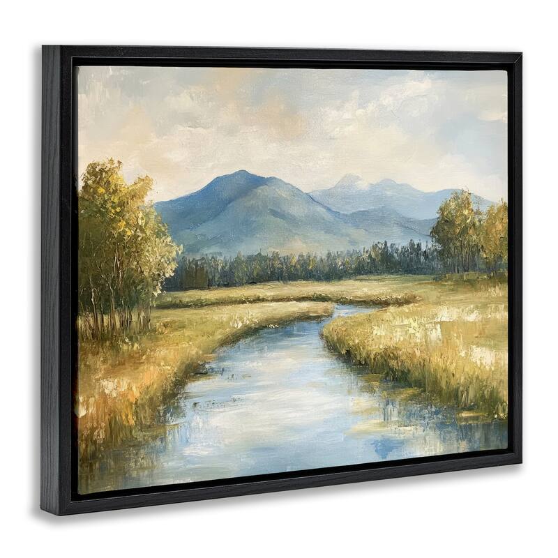 Stupell River Bend with Tall Grass Framed Floater Canvas Wall Art Design By Petal Prints Design