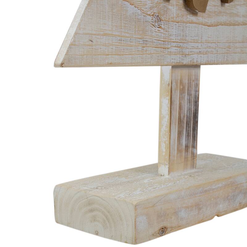 Wooden Tree "Merry and Bright" Christmas Decoration - 23" - Gold and Red