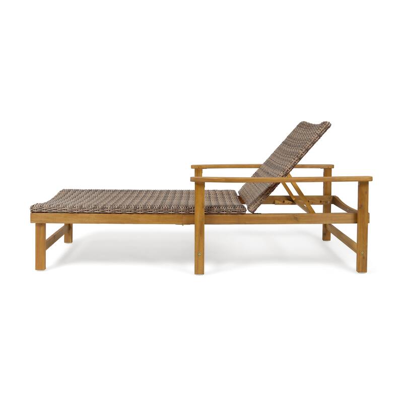 Roomfitters Wood and Wicker Chaise Lounge with Adjustable Backrest for Outdoor Sunbathing and Comfortable Patio Seating, Natural