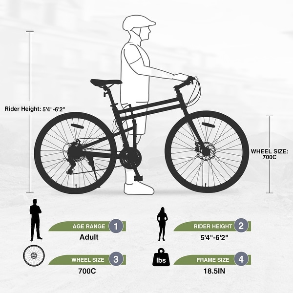Folding 21 Speed Hybrid Bike with Disc Brakes, 700C Road Tires
