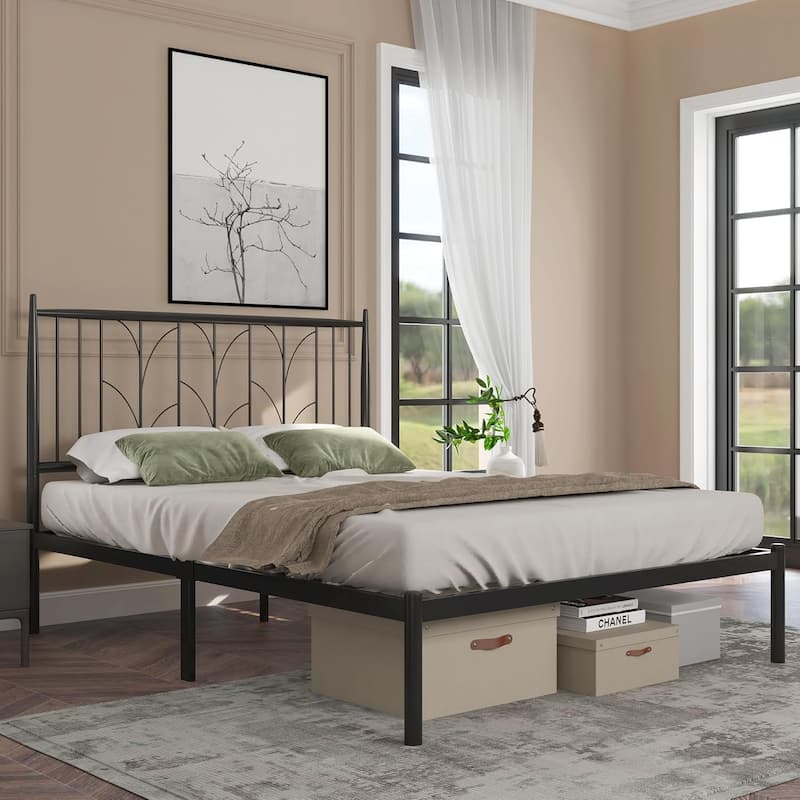 Full Metal Platform Bed Frame with Headboard & Underbed Storage, Modern Design, Easy Assembly