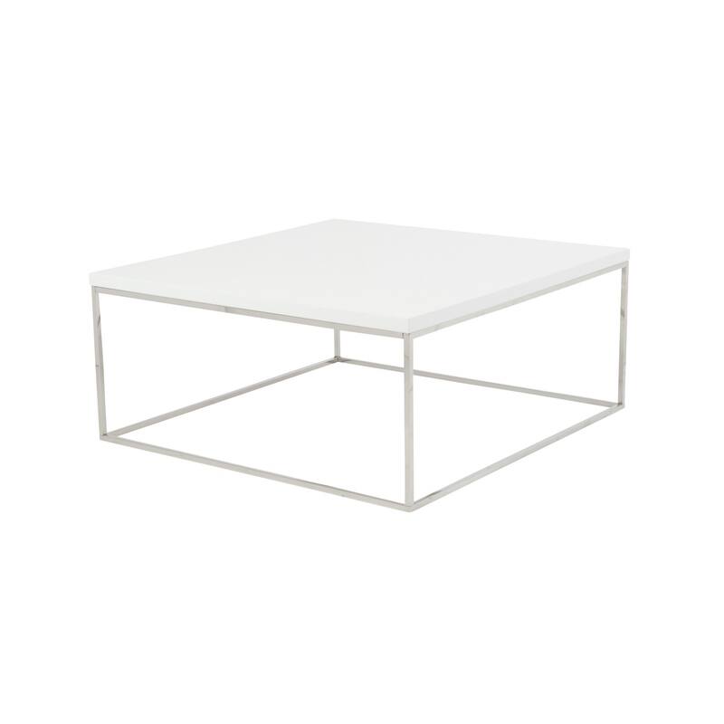 HomeRoots 35" White and Silver Wood And Metal Square Frame Coffee Table