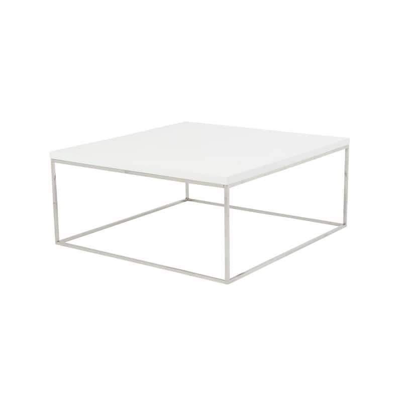 White and Silver Square Coffee Table Wood and Metal Frame 35 Inch - 35.44” x 35.44” x 15.75”