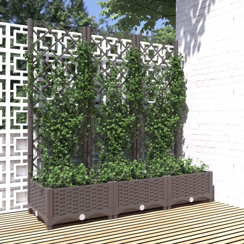vidaXL Garden Planter with Trellis Plant Pot Flower Box Raised Bed Outdoor PP - 47.2" x 15.7" x 47.8" - Brown