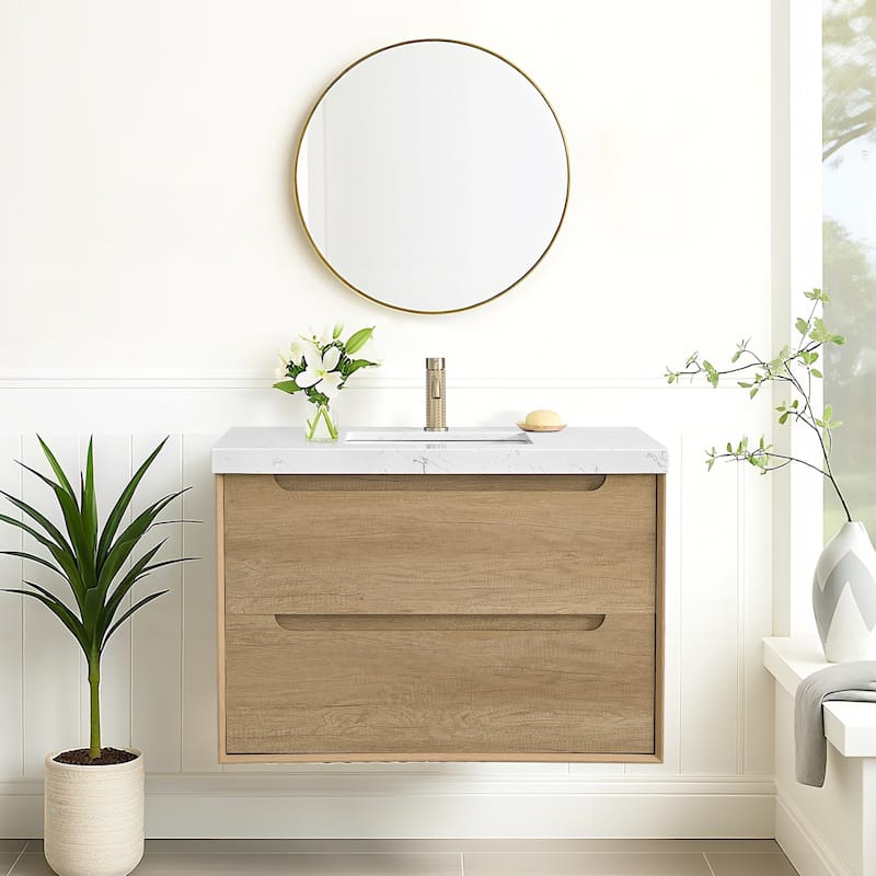 24"36"48"60"72"84" Floating Bathroom Vanity with Engineered Top Rectangulare Sink Solid Wood