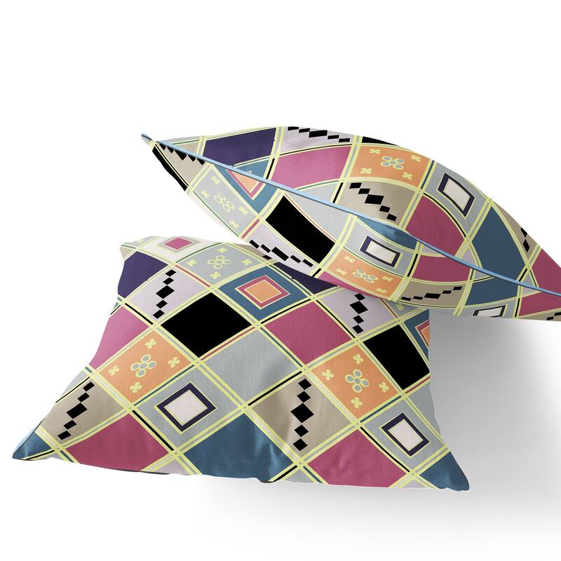 HomeRoots Set of Two 16" X 16" Pink and Black Blown Seam Diamond Indoor Outdoor Throw Pillow - 16.00' X '16.00' X '5.00