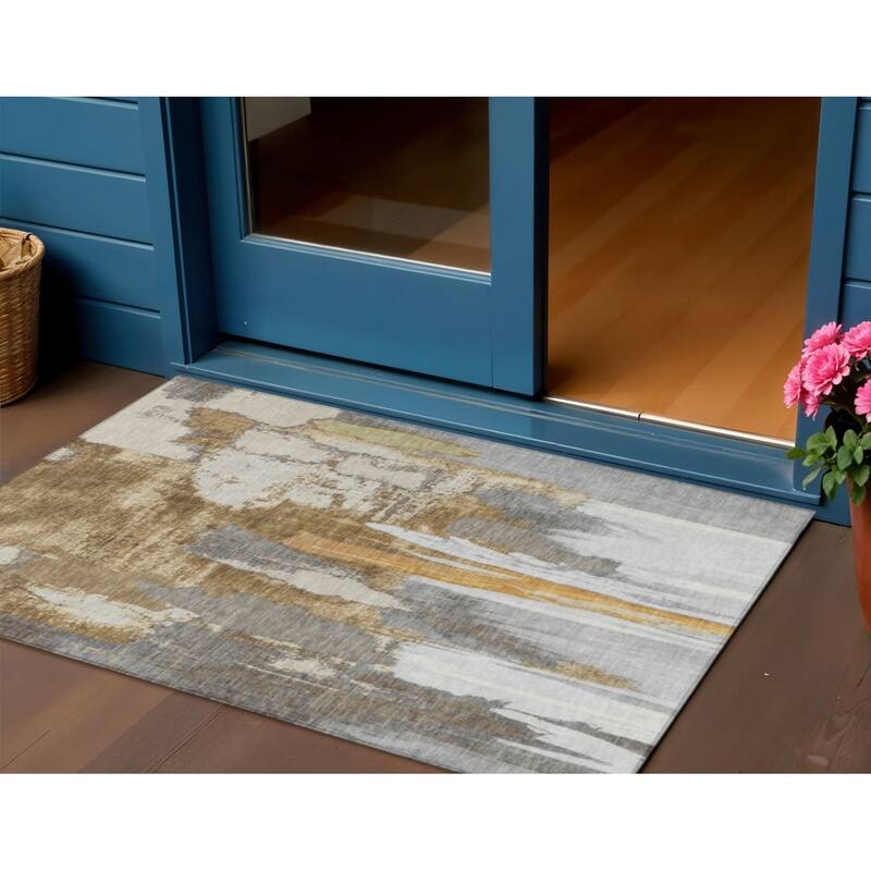 HomeRoots Abstract Transitional Rectangle Outdoor Rug - 3' x 5'